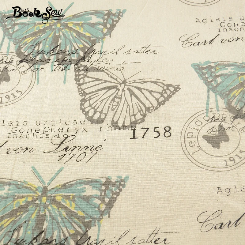 Booksew Quilting Printed Butterfly Cotton Style Sewing Material Tissu Bag TableCloth Curtain Decoration Zakka Linen Fabric