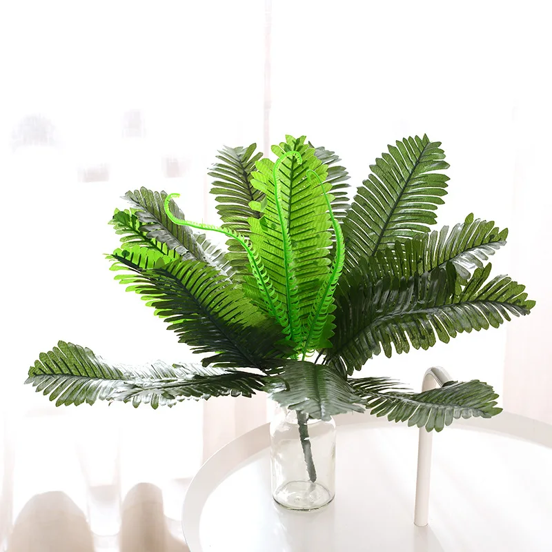 24 Branches Leaves Artificial Fern Bouquet Plastic Silk Green Plants Fake Persian Leaves Foliage Sago Cyca For Home Wedding Deco