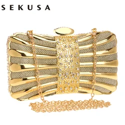 SEKUSA Luxurious Women Clutch Bags Metal Diamonds Chain Shoulder Evening Bags Lady Dress Wedding Dinner Party Handbags