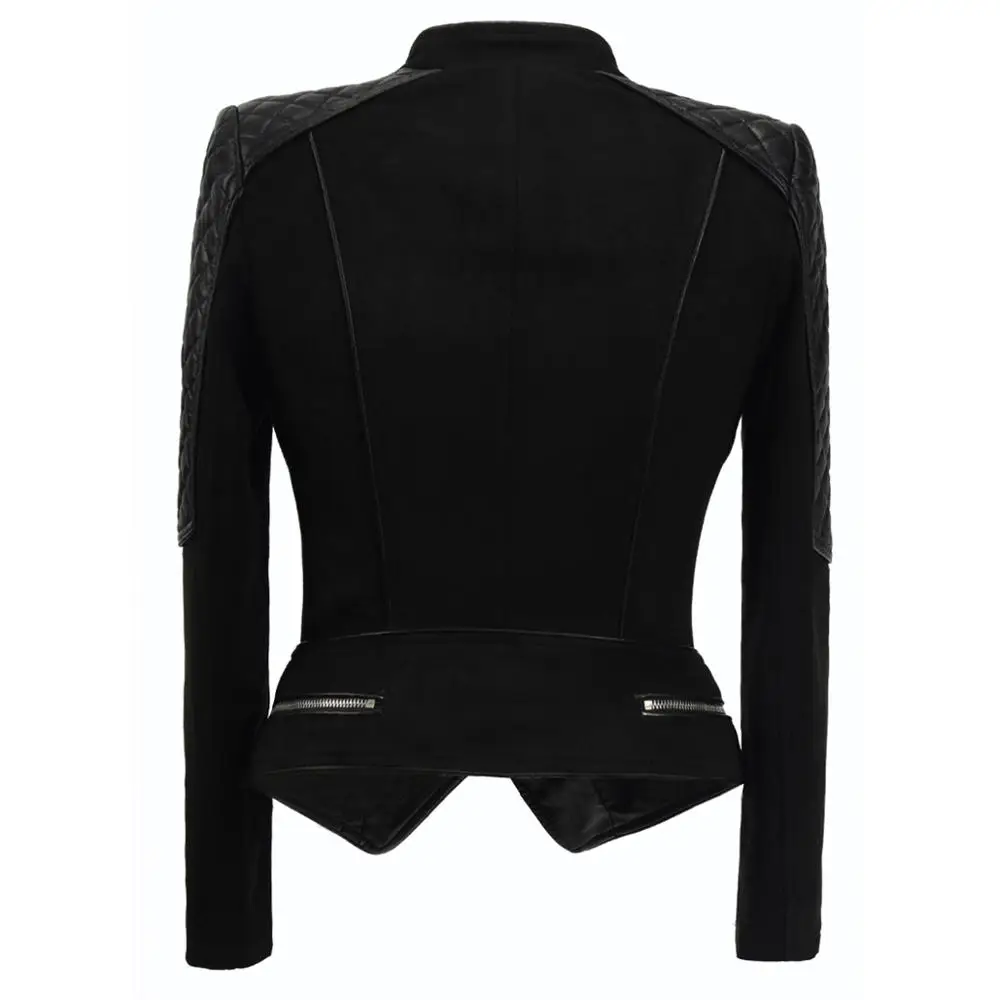 SX-Blouson en similicuir PU pour femme, avec fermeture éclair, en daim, noir, automne-hiver, 2019