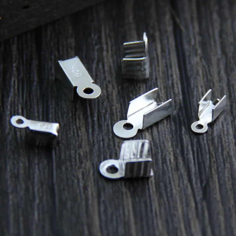 5pcs/lot 100% 925 Sterling Silver Metal End Caps End Clasps For Leather Cord Gold/Silver Crimp Bead Connectors For DIY Jewelry