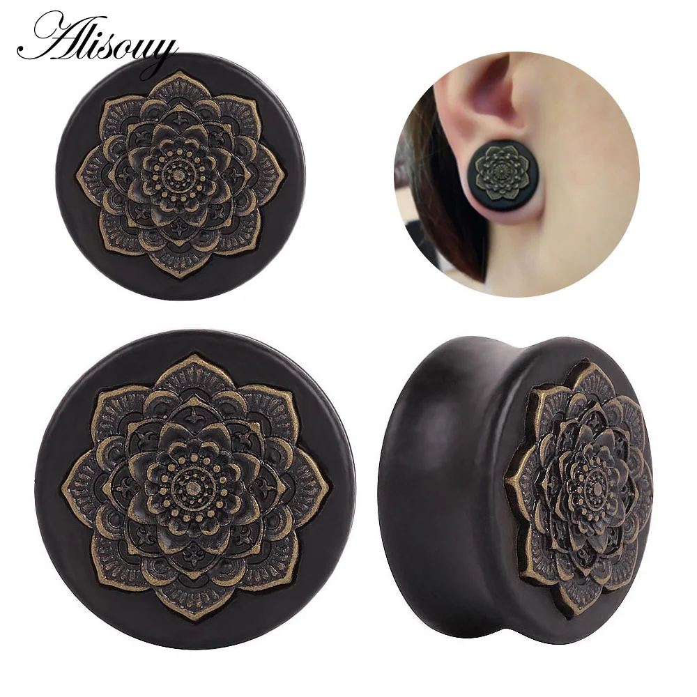 Alisouy 1 PC New Bamboo Wood Ear Plugs Gauges Earrings Women Men Flesh Tunnel Expander Piericing Stretcher Body Piercing Jewelry