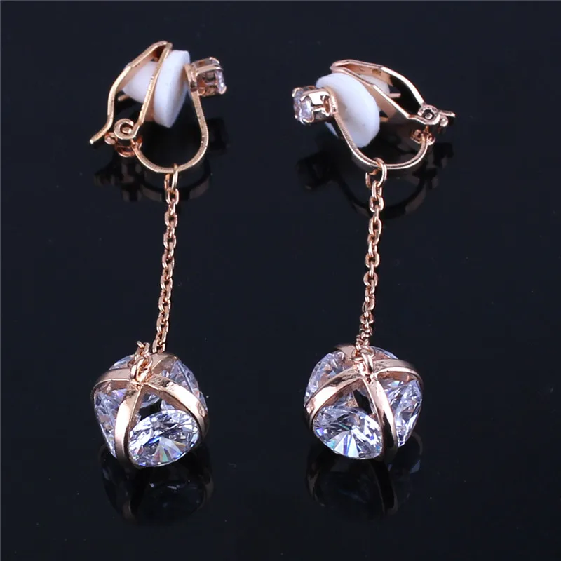 New Arrival Long Tassel Copper Material Ball Shape CZ  Clip on Earrings without piercing for Women Party Wedding High Quality