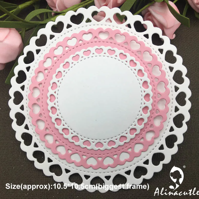 Alinacutle Die Cut Metal Cutting Die Round Frame Heart Border Rosette Edge Scrapbooking Paper Craft Album Card Punch Art Cutter