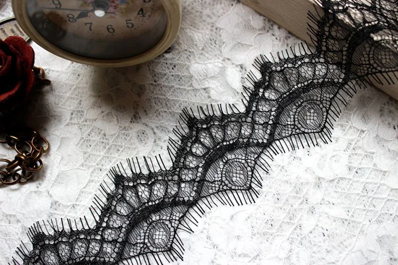 Lace Fabric for Eyelash, DIY Clothing Accessories, Lace Trim, Black and White, 4.5cm, 6m Lot