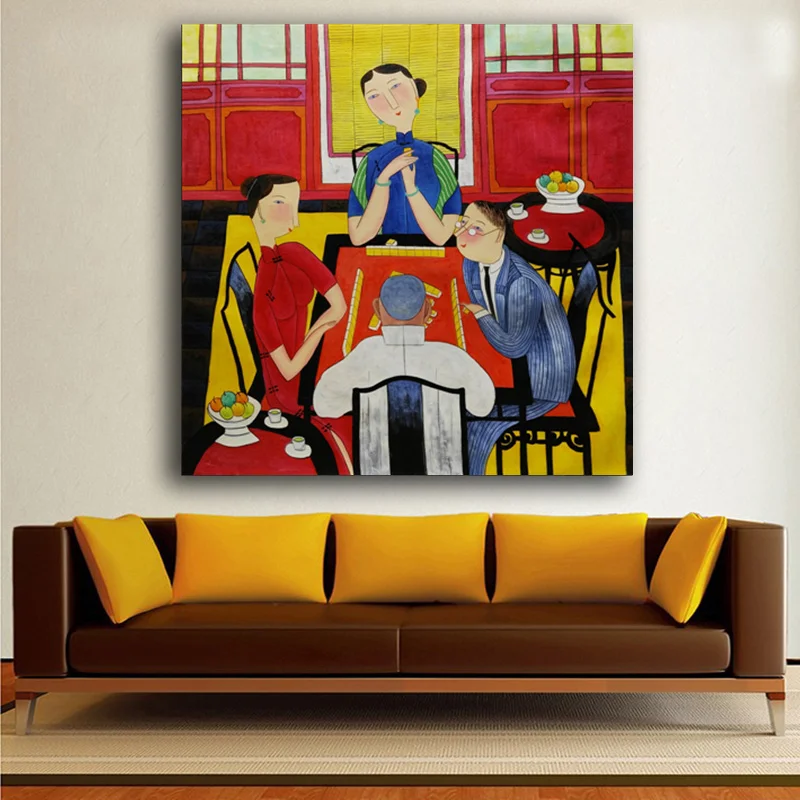 Hand painted Oil Painting on Canvas Hu YongKai Chinese Contemporary Art Woman Wall Art Pictures for Living Room Home Decor #1015