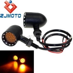 ZJMOTO Supermoto Aluminum Motorcycle Turn Signals Indicators Amber Lens Turn Signal Light For Harley Cafe Racer Cruiser Chopper