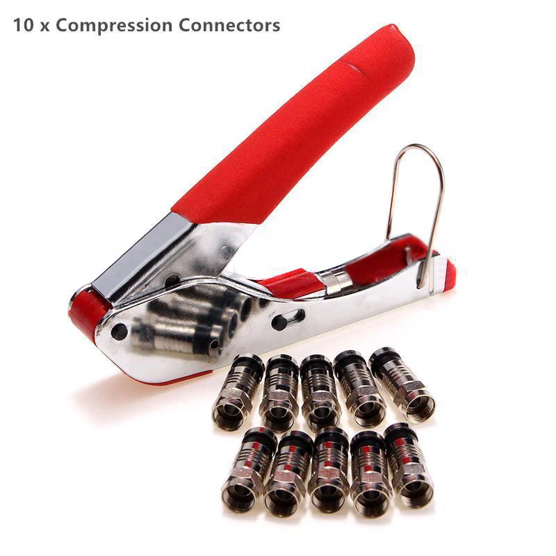 1set Coaxial Crimping Crimper F-Type Compression Tool with 10pcs RG6 Connectors