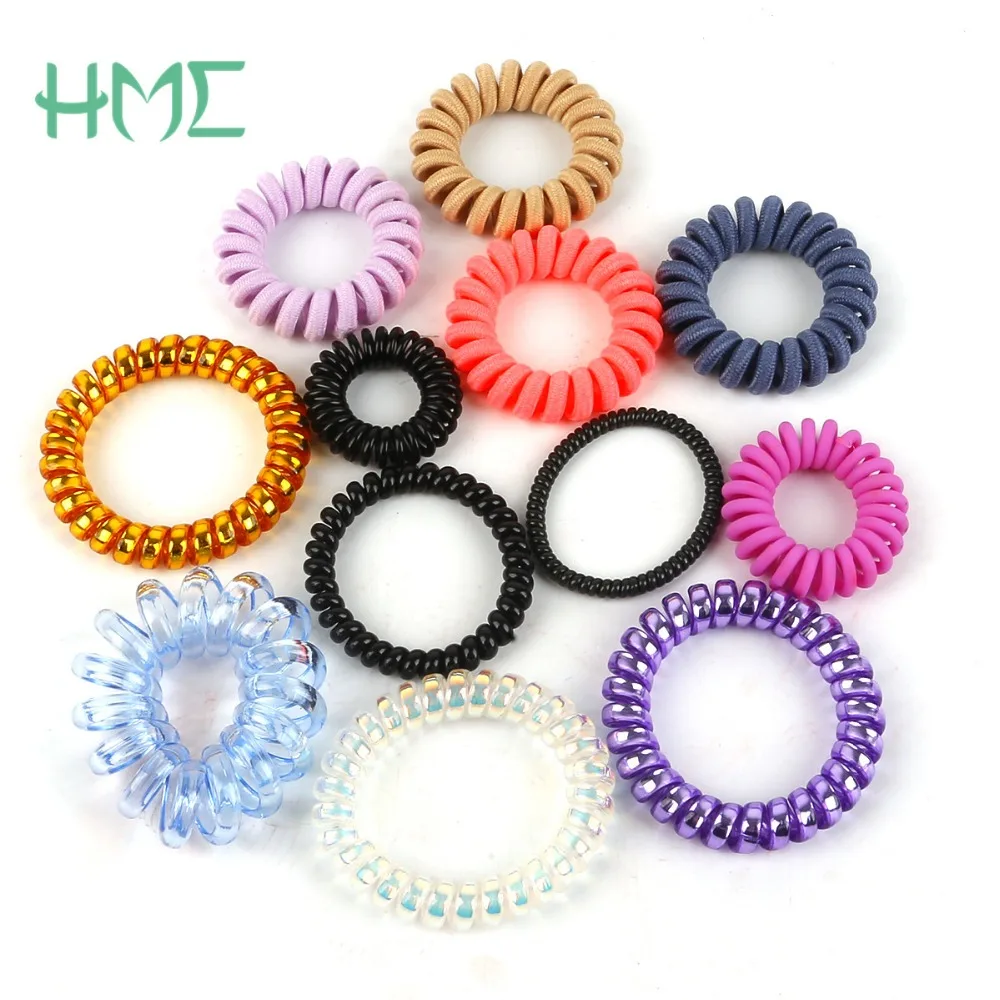 Colorful Plastic Rubber Hair Rope Elastic Hairbands Spiral Coil Telephone Cord Wire Hair Ties Scrunchies Hair Ring For Women