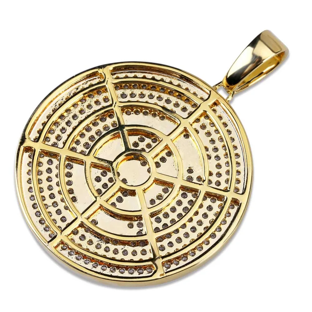 TOPGRILLZ Gold Color Iced Out Round Micro Pave Full Cubic Zircon Big Bitcoin Pendant Necklace Charm For Men Women HipHop Jewelry