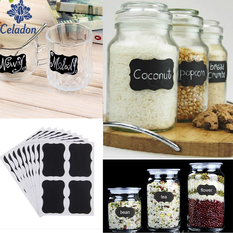 48pcs/lot Chalkboard Label Jar Bottle Stickers Home Kitchen Jars Blackboard Stickers Multi Size Chalkboard Labels Tags