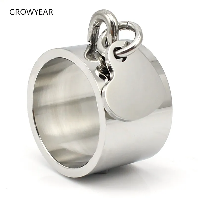 Logo Silver Color Love Heart Charm Ring Stainless Steel Midi Rings For Women Size 9 8 10 6 11 7