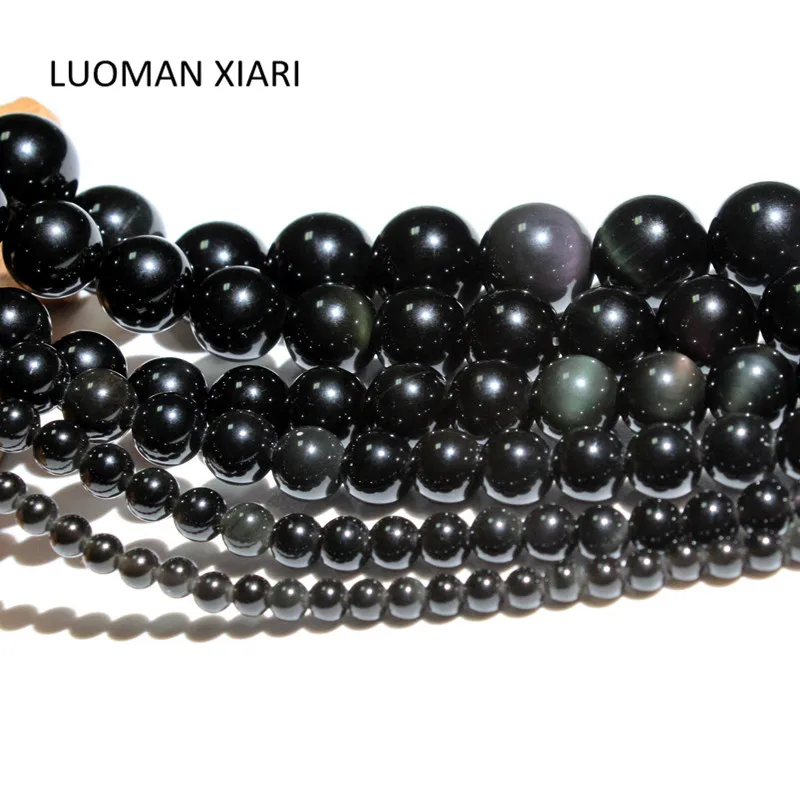 Wholesale Top Grade Natural Black Obsidian Stone Beads For Jewelry Making DIY Bracelet Necklace 6/8/10/12 /14/16 mm Strand 15\'\'