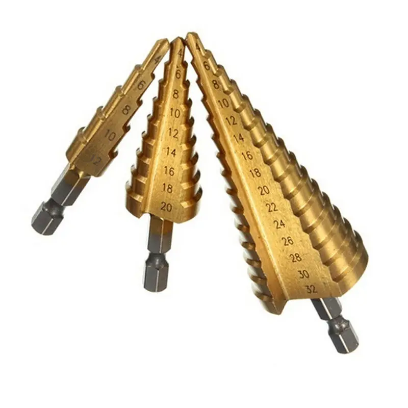 4-32mm 4-20 HSS Titanium Coated Step Drill Bit For Metal High Speed Steel Wood Drilling Power Tools Hole Cutter Step Cone Drill