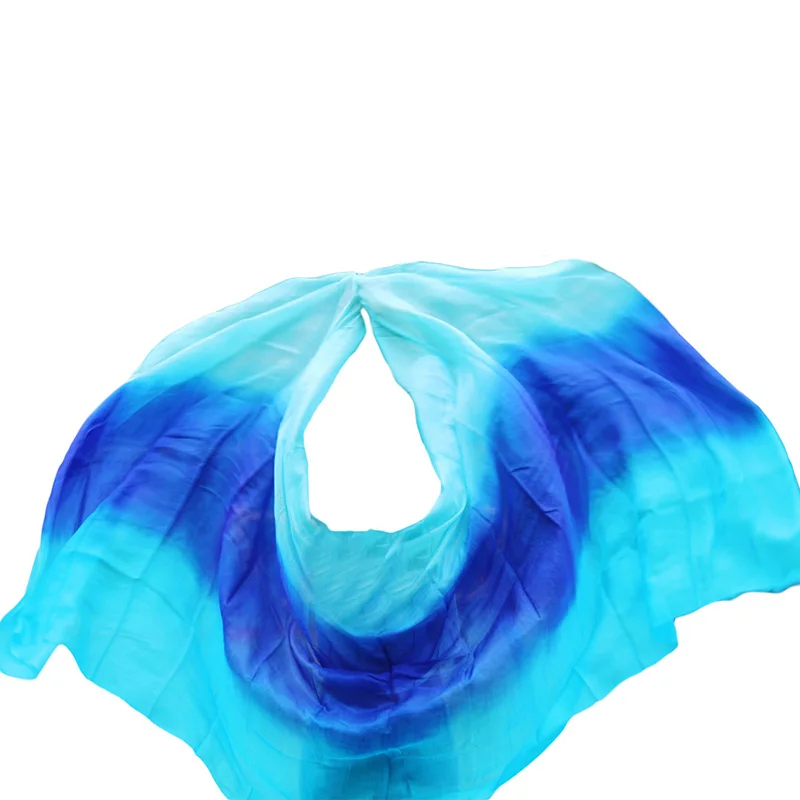 100% Zijde Hoge Kwaliteit Dance Veils Handgemaakte Natuurlijke Zijde Buikdans Sluier Turquoise + Royal Blue + Turquoise 250*114 Cm Dans Props