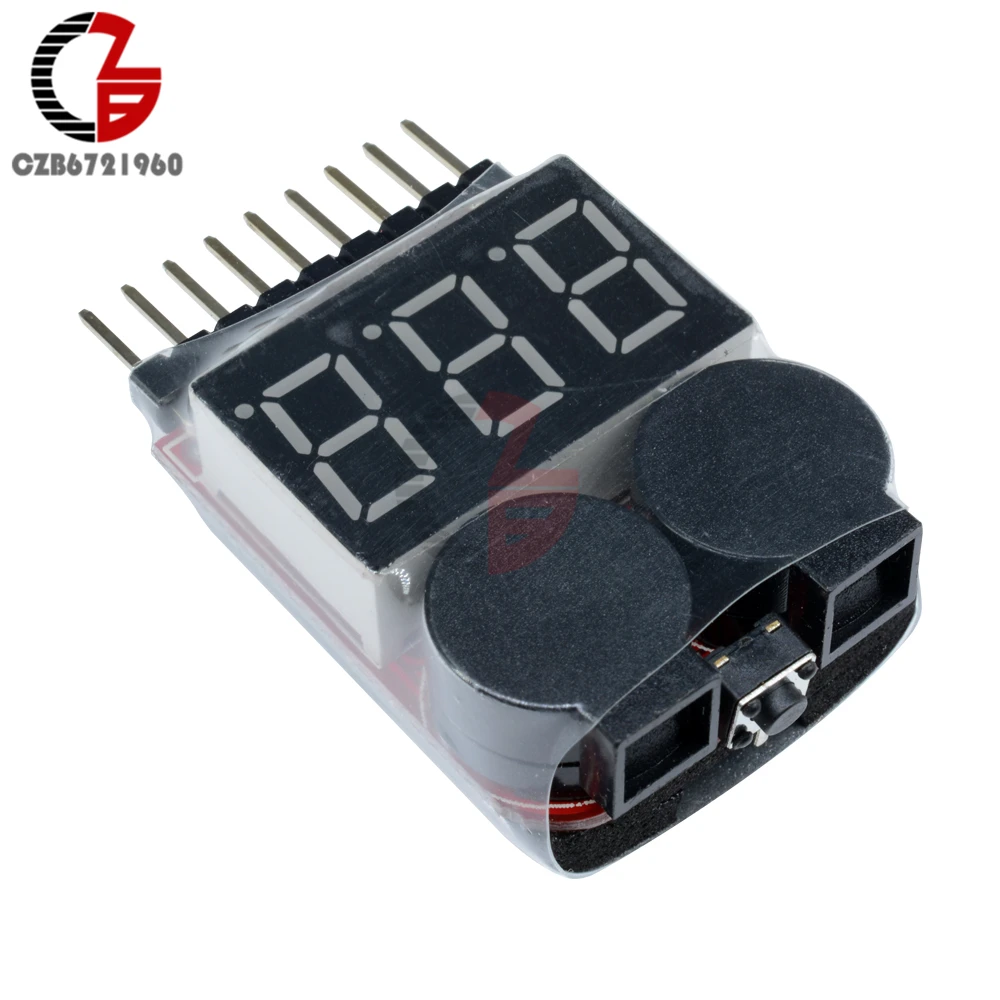 1-8S Low Voltage Battery Buzzer Alarm Digital Voltmeter Voltage Meter Lithium Battery Volt Tester Detector LED Indicator for RC