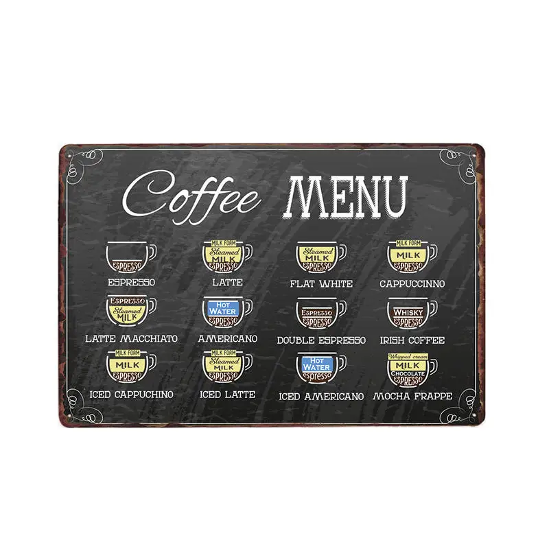 Coffee Menu Metal Sign Vintage For Cafe Bar Pub Wall Decor Home Decor Tin Signs Plaque Retro Plate Retro Poster 20*30cm