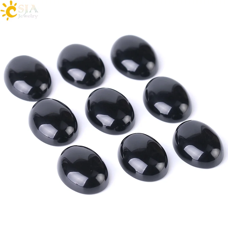 CSJA 1PC Natural Stone Oval Cabochon Obsidian Bead No Hole for Women Men Fashion Jewelry Making Ring Face Bracelet Necklace F508