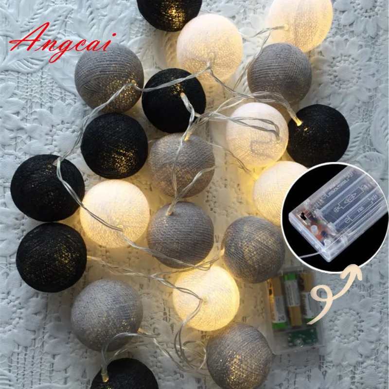 Thai Style Cotton Ball LED Fairy String Lights, Luminaria Lamp, Fit for Party, Wedding, Home, Bedroom, Camp Decor