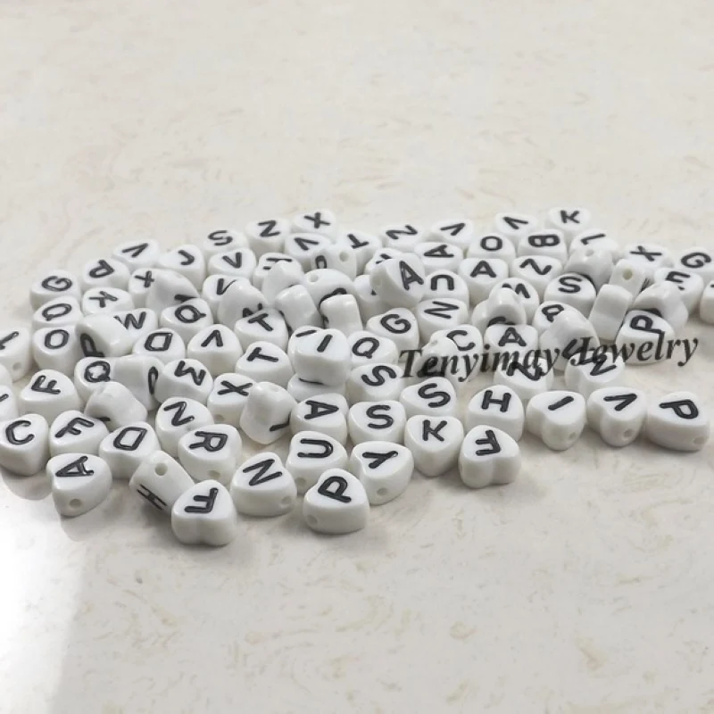 Heart Shape Alphabet Beads 7x7mm Black Letters Acrylic Beads For DIY Free Shipping