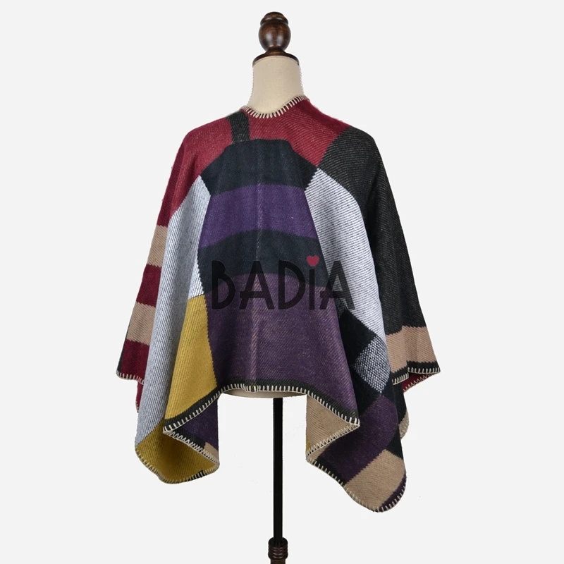 Winter Brand Women Blanket Poncho Coat Top Cashmere Wool Scarf Plaid Monogram Poncho Cape Color Block Check Blanket Wraps Stole