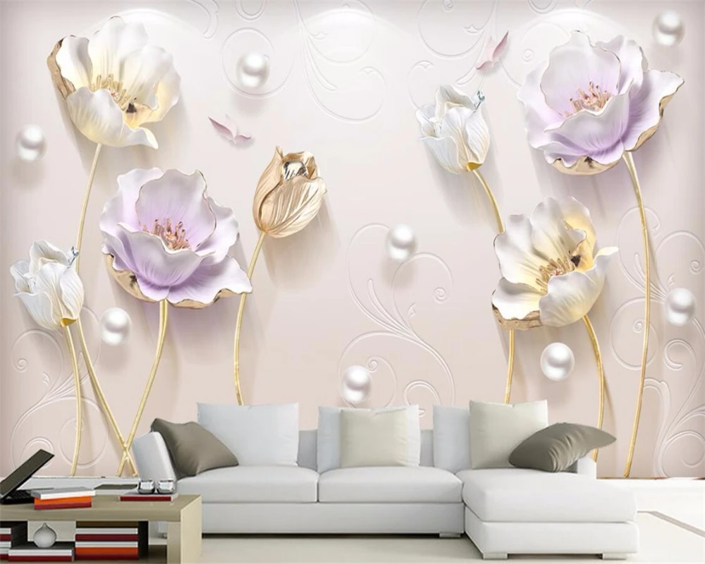 beibehang Custom Wallpapers 3d Photo Murals Paintings Relief Novelty New Chinese Simple Stereo Tulip Background wall paper mural