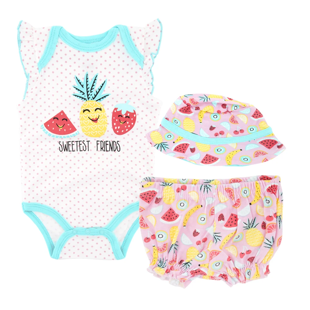 

Kavkas 3 PCS 4 PCS Baby Clothes Set Cute Printed Summer Cotton Newborn Baby Romper Sleeveless 0-12 months Boys Girls Clothing