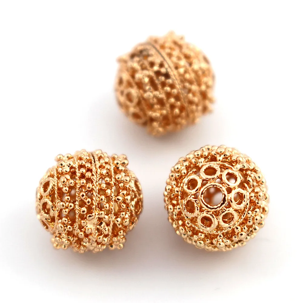 Quality Gold Color Metal Spacer Bracelet Beads Round Beads Filigree Connectors Beading Findings DIY African Jewelry Making