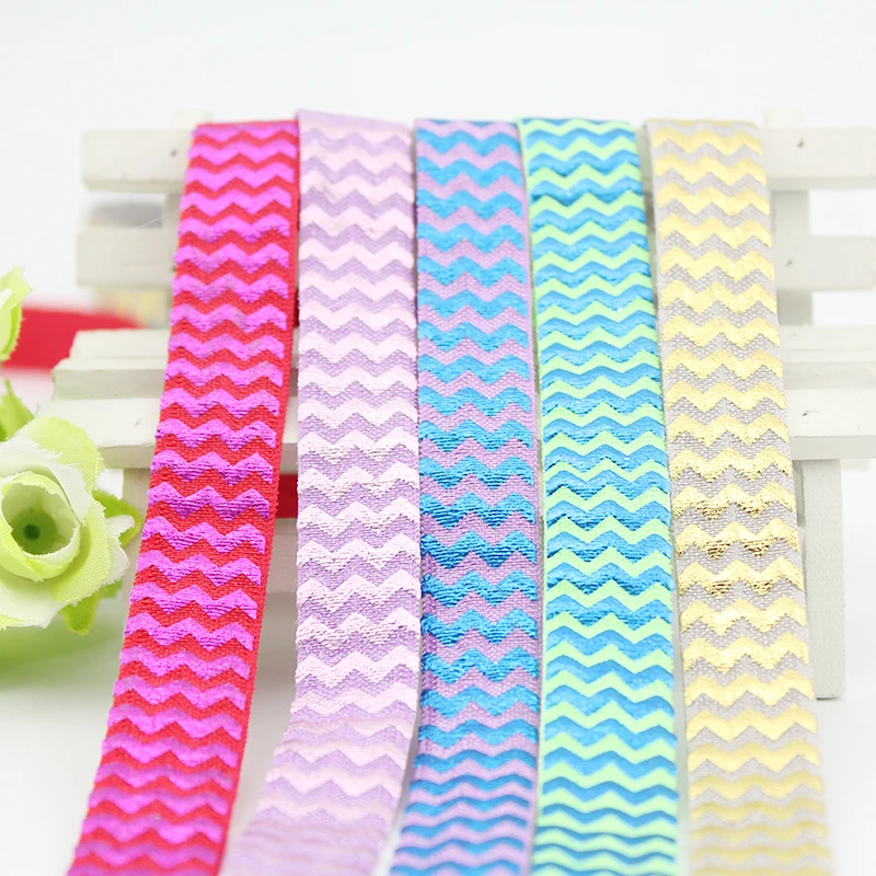 

5/8" sewing accessories FOE elastic band 16mm Puff Print Fold Over Elastic Chevron Ribbon 20 yards diy kids headwear ribbons