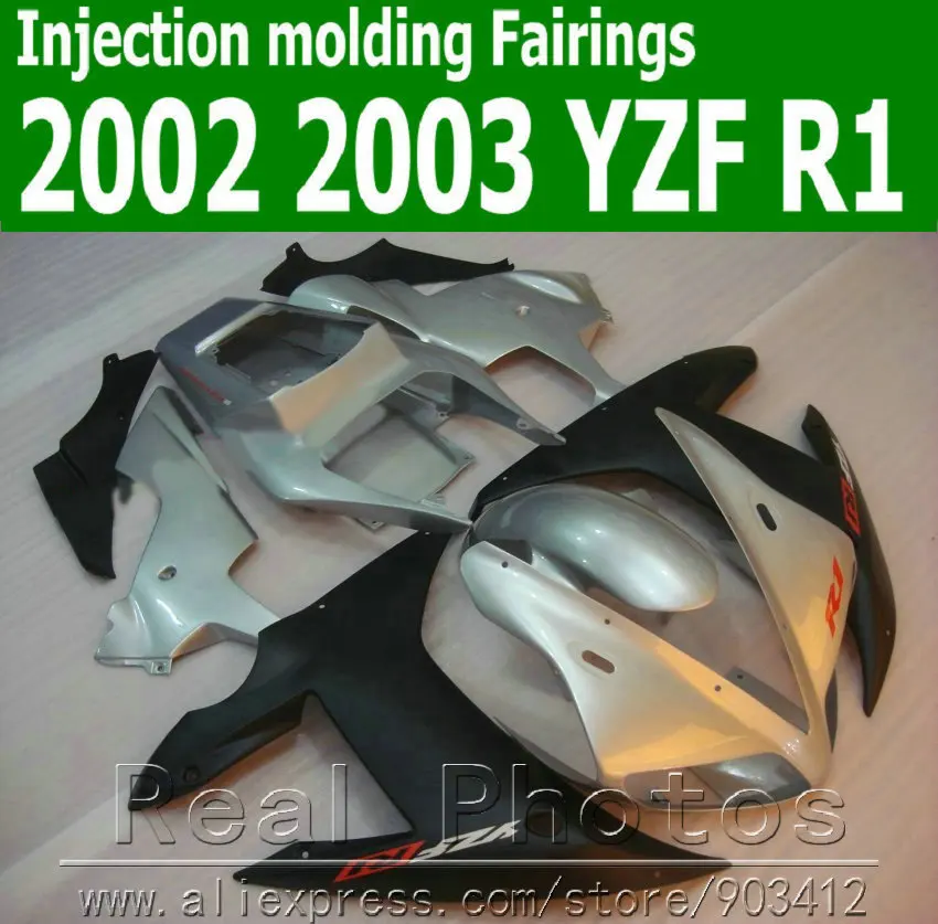 

100% Injection molding fairings for YAMAHA R1 2002 2003 YZF R1 plastic fairing kit 02 03 matte black silver bodyworks set JK54