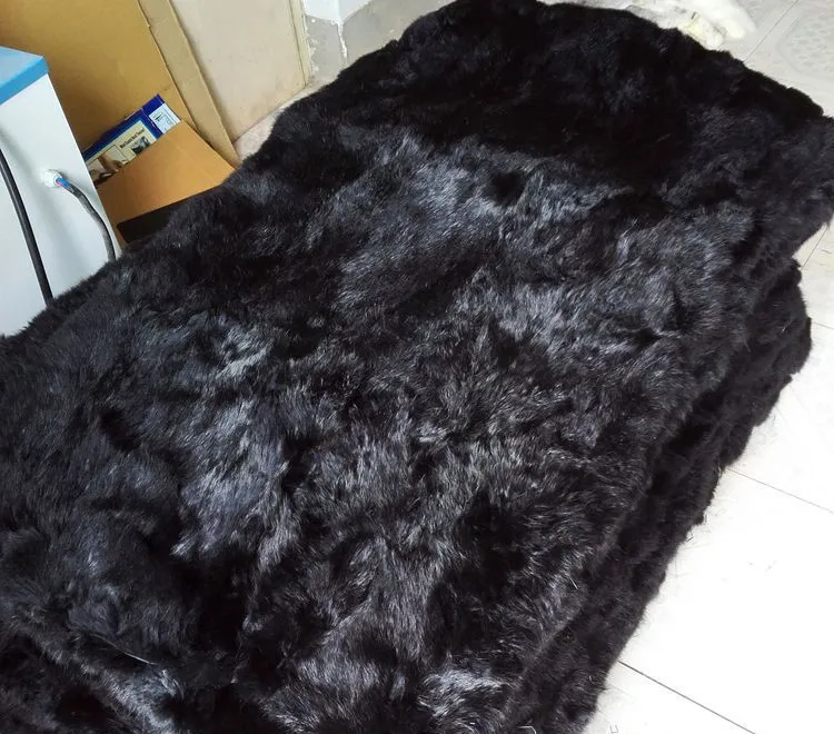 120*60cm Black rabbit fur blanket / dyed rabbit fur blanket / real Rabbit skin / fur plate