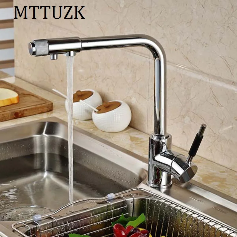 

kitchen Contemporary Polished Chrome Brass basin Faucet Dual Handel Vessel Mixer Tap Pure Water Faucet Hot&Cold mixer Tap 3 Way