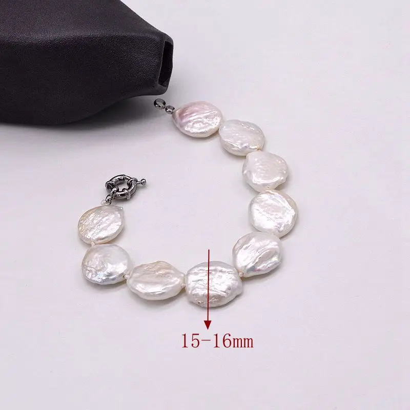 Pearl Bracelet Natural White Flat Baroque Pearl Women Bracelet Simple Fashion Jewelry Girly Bracelet Free Shipping