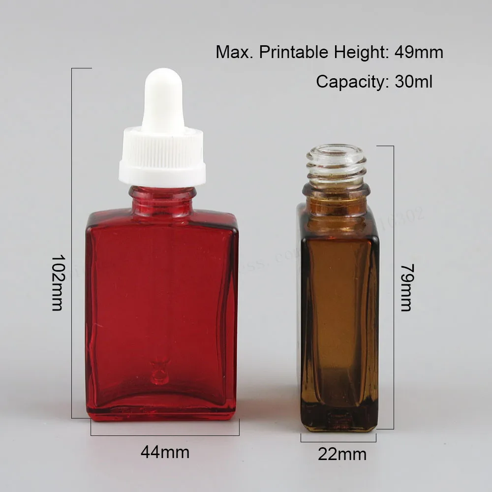 12 x 30ml Square Flat glass with black pipette dropper 1oz black white clear blue glass e liquid container, 30ml dropper bottle