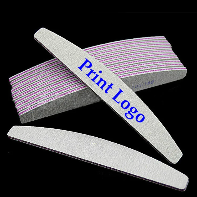 

5000pcs Factory Promotion Sales Free Print Logo Manicure Buffer 100/180,100/100 Arc-shaped Curved Nail File Crescent Nail Buffer