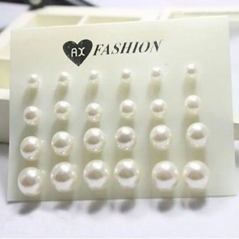 12 pairs/set White Simulated Pearl Stud Earrings Set For Women Girl Fashion Jewelry Accessories Piercing Ball Earrings Wholesale