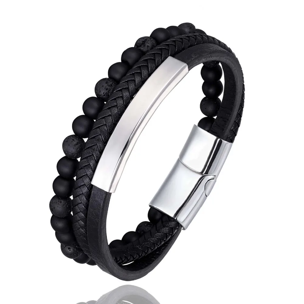 New Stainless Steel Stone Beads Bracelet Stainless Steel Accessories Tiger Stone Men Bangle Punk Leather Women handmade Jewelry image 5