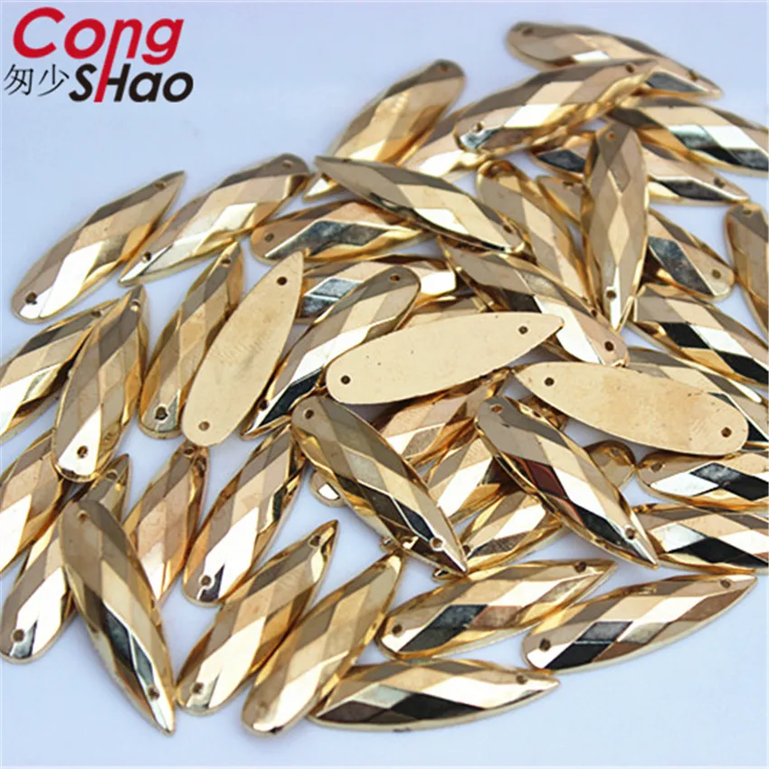 Grande Formato 100Pcs 8*28mm Cuce Su Oro Appliques Del Rhinestone di Goccia di Cristallo Strass Flatback Cucire Pietre Acriliche per il FAI DA TE