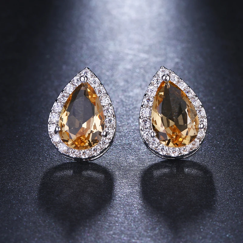 Emmaya Champagne and White Water Drop Cubic Zircon Stud Earrings Fashion Crystal Bridal Wedding Jewelry for Women Gift