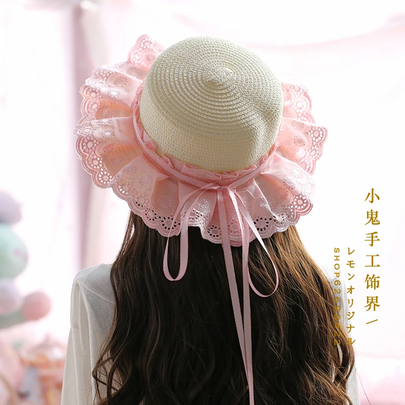 Lolita dress straw hat lace straw hat female summer sun hat summer tide wild beach sun hat visor