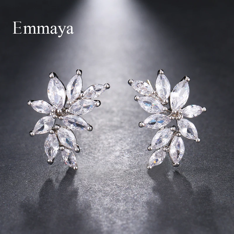 Emmaya Brand Fashion Simple AAA Cubic Zircon Three Colors Flower Shape Earrings for Women Popular Wedding Birthday Jewelry Gift