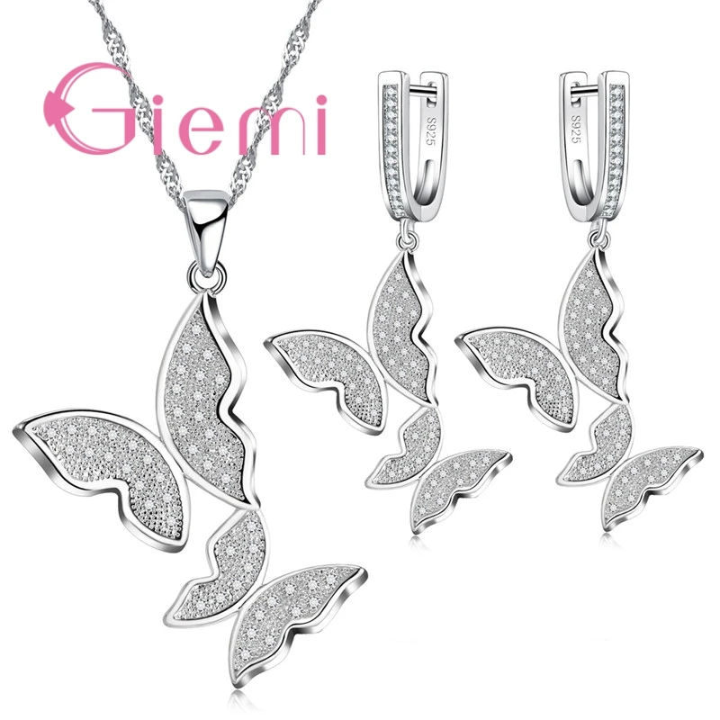 

Fashion 925 Sterling Silver Birds Shape Jewelry Sets Pretty Pendant Necklace Hoop Earrings Party Festival Accessories