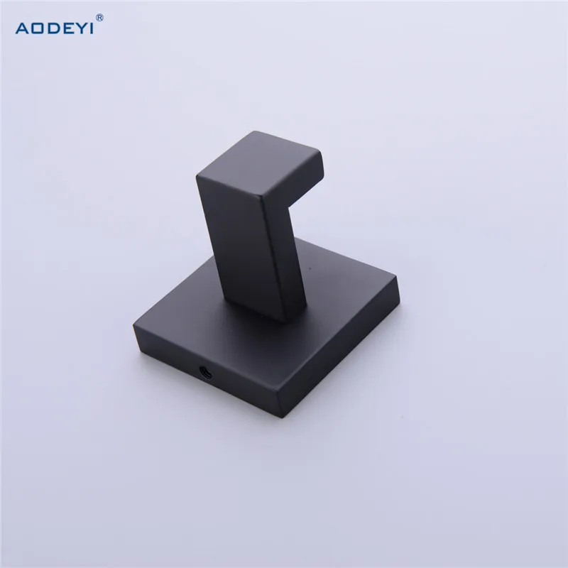 Square Black Solid Stainless Steel Single Robe Hook Towel Rack Clothes Hook Bath Accessories 07-011