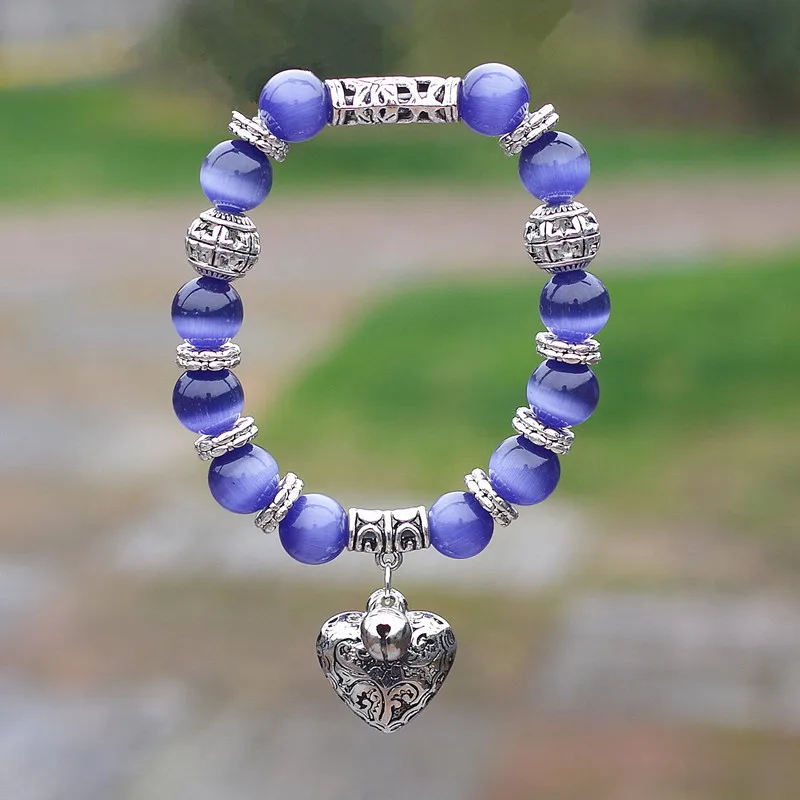 10mm Opal Obsidian Tiger Eye Natural Stone Bracelet with Heart Pendant Charms Strand Bracelet DIY Beaded Bracelet for Women Men image 3