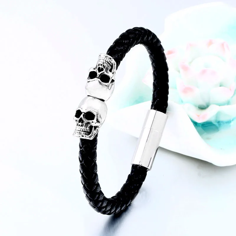 steel soldier stainless steel punk skull leather rope bracelet Multiple handchain bangle  exquisite jewelry party favors