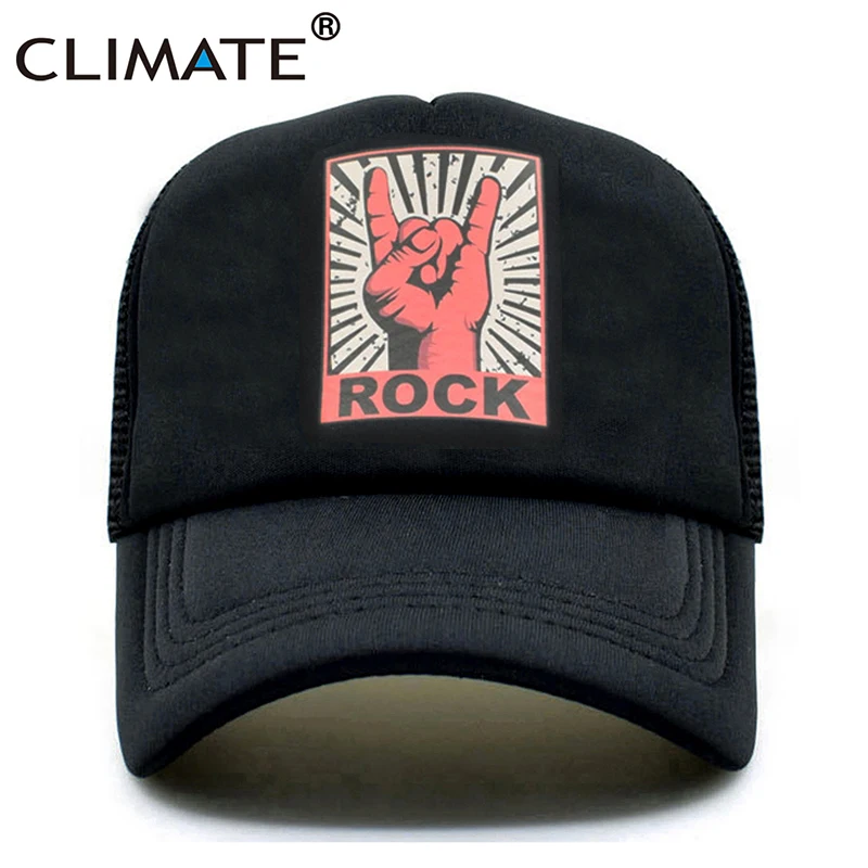 CLIMATE Men Rock Trucker Caps Mesh Hat Men Rock and Roll Cap Metal Music Black Cool Summer Baseball Cap Black Trucker Caps Hat