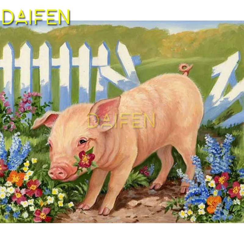 DIY 3D Diamond painting Full Square Diamond embroidery Cross stitch lovely pig flower Fence  Full Round Diamond mosaic