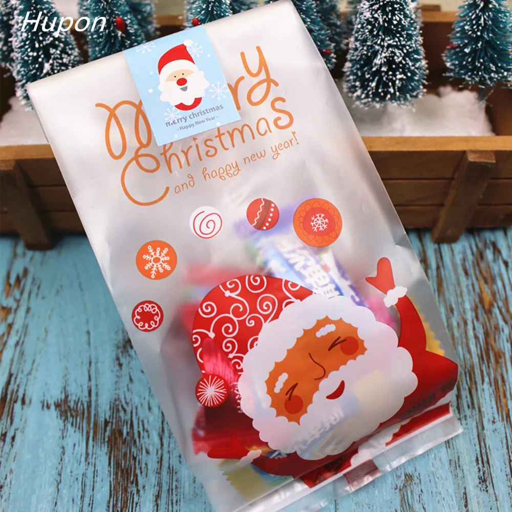 

25pcs Santa Merry Christmas Gift Bags Plastic Packing Bag Presents for Christmas Party Decoration bolsas de regalo navidad 2021