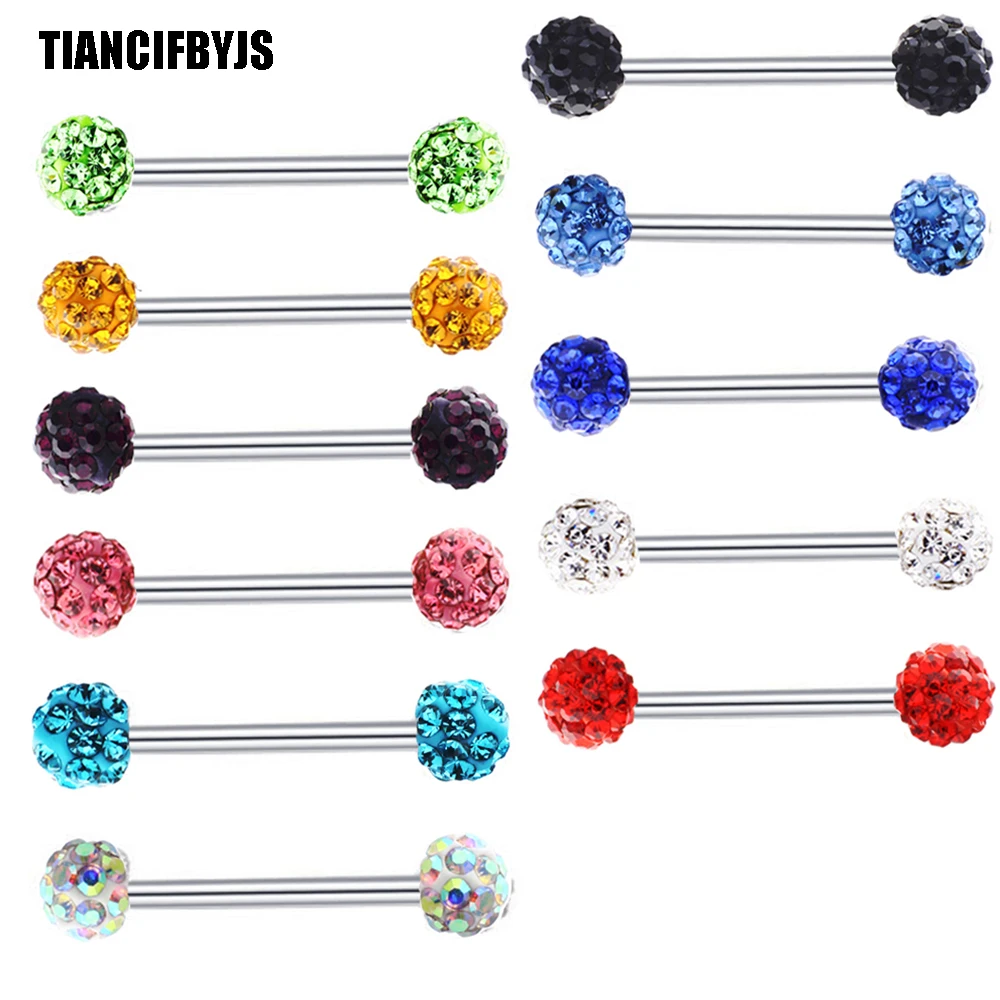 TIANCIFBYJS 16g Helix Ferido Crystal Cartilage Earrings Lobe Body Jewelry Tragus Tongue Rings Industrial Barbell Nipple Piercing