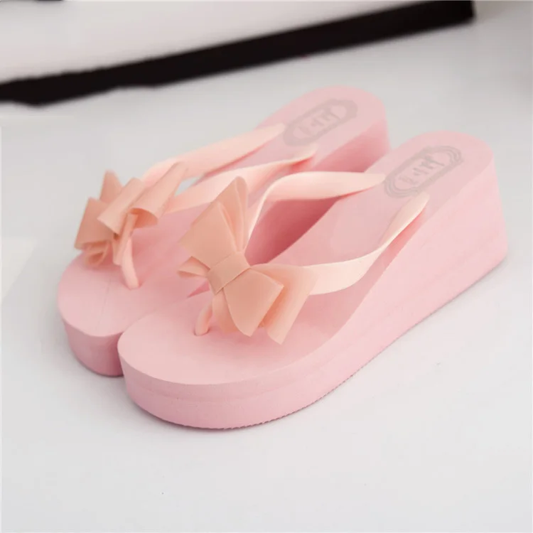 Women Flip Flops Wedges Platform Slippers Beach Thick Heel Sandals Wedge Slippers Wedges Slides Women Summer Lady Bow tie Shoes